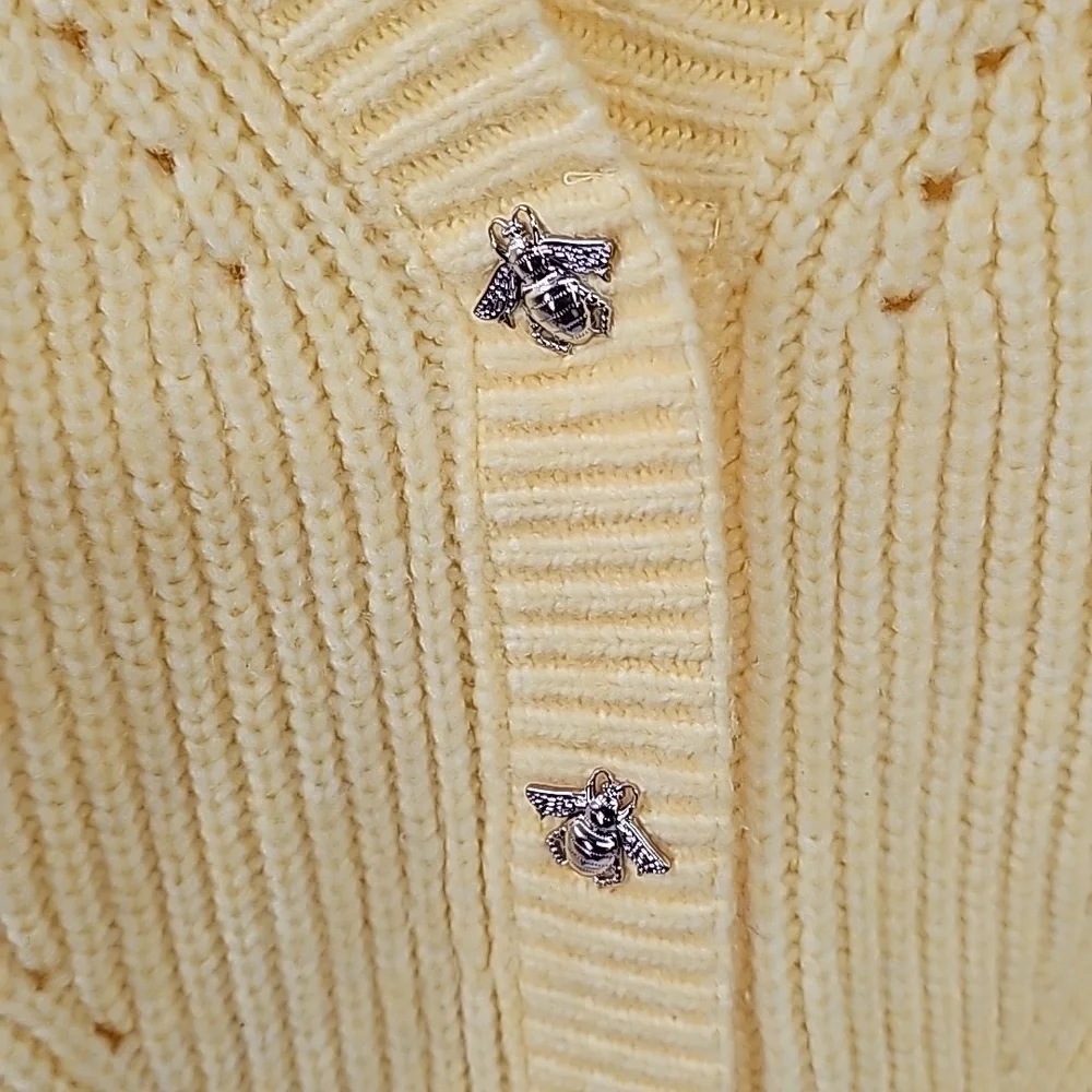 Yellow V-Neck Button Cardigan Sweater - Picture 4 of 16